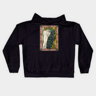 Lady and Peacock by W.H. Bradley Kids Hoodie